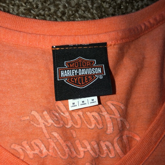 Harley Davidson Orange rhinestone shirt - Picture 4 of 5